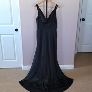 Black Drappy Silky Gown with Squince Accent